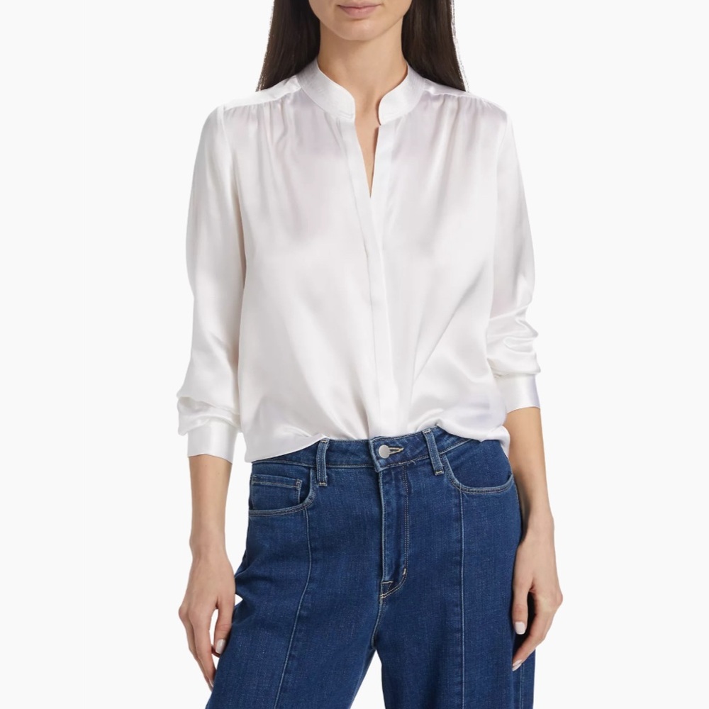 NWT💕L'AGENCE Bianca Silk Charmeuse Blouse in White Size XL - Picture 1 of 14